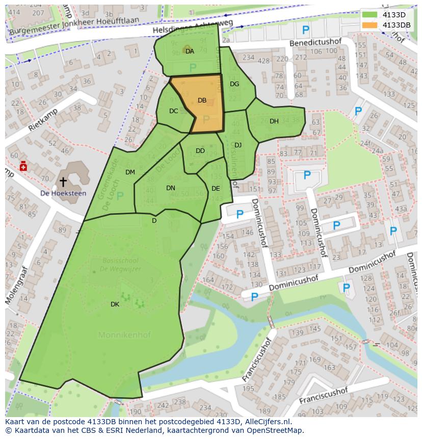 Afbeelding van het postcodegebied 4133 DB op de kaart.