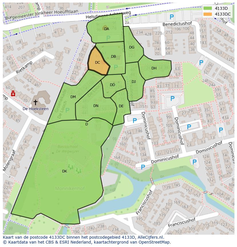 Afbeelding van het postcodegebied 4133 DC op de kaart.