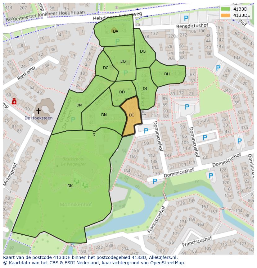 Afbeelding van het postcodegebied 4133 DE op de kaart.