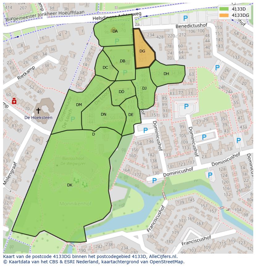 Afbeelding van het postcodegebied 4133 DG op de kaart.