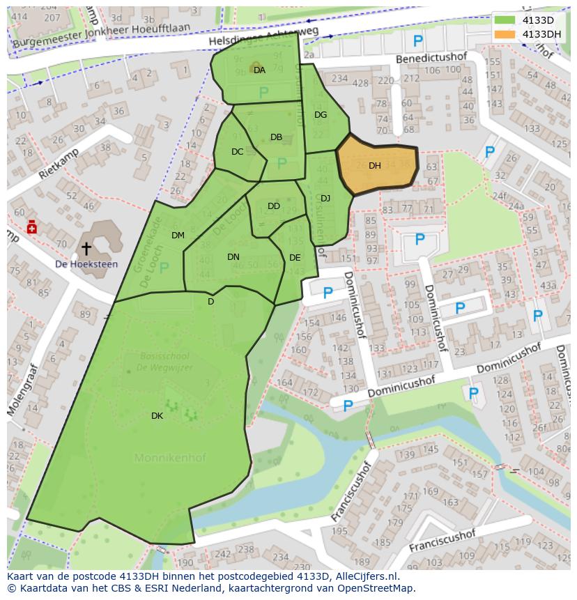 Afbeelding van het postcodegebied 4133 DH op de kaart.