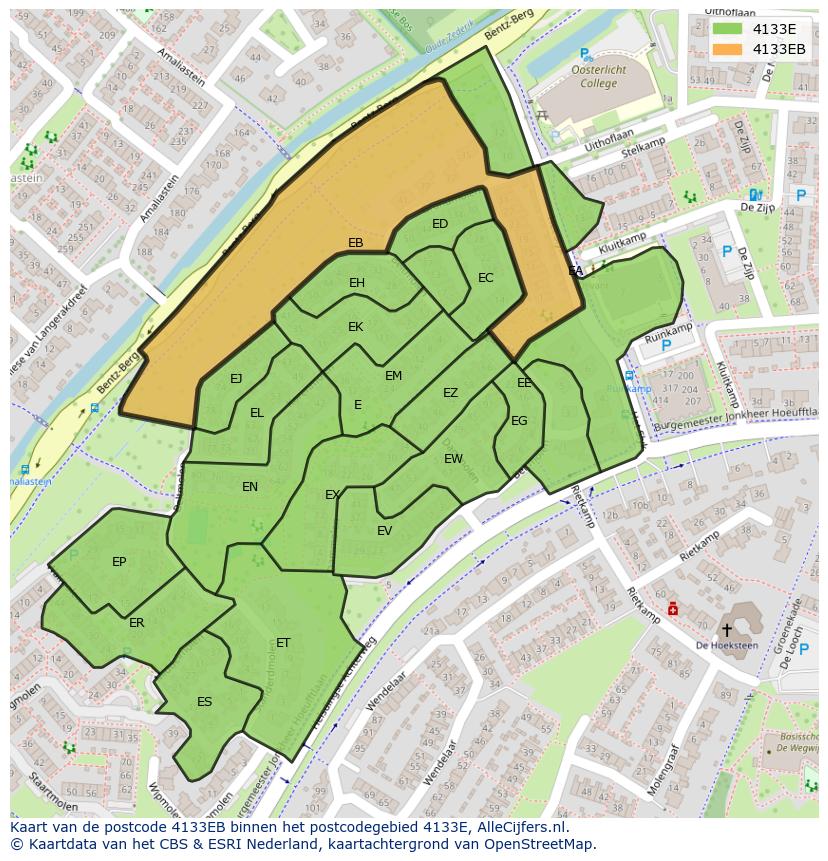 Afbeelding van het postcodegebied 4133 EB op de kaart.