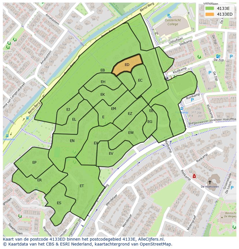Afbeelding van het postcodegebied 4133 ED op de kaart.