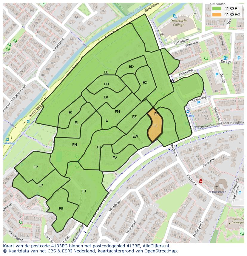 Afbeelding van het postcodegebied 4133 EG op de kaart.