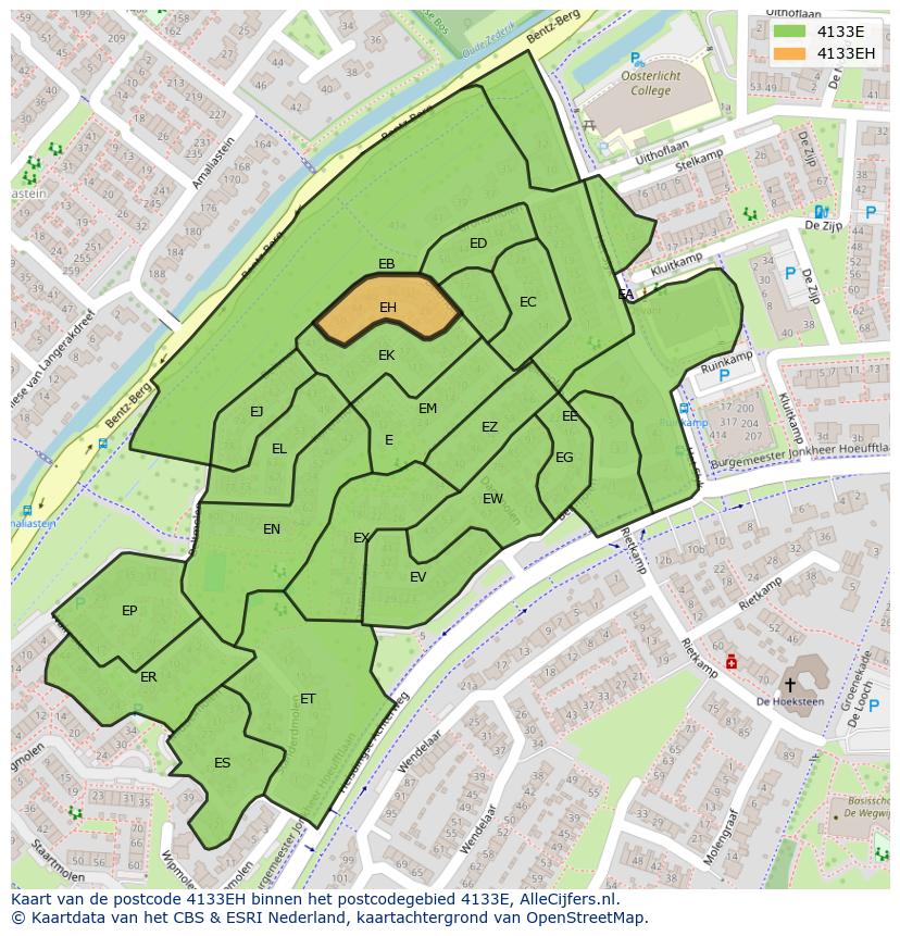 Afbeelding van het postcodegebied 4133 EH op de kaart.