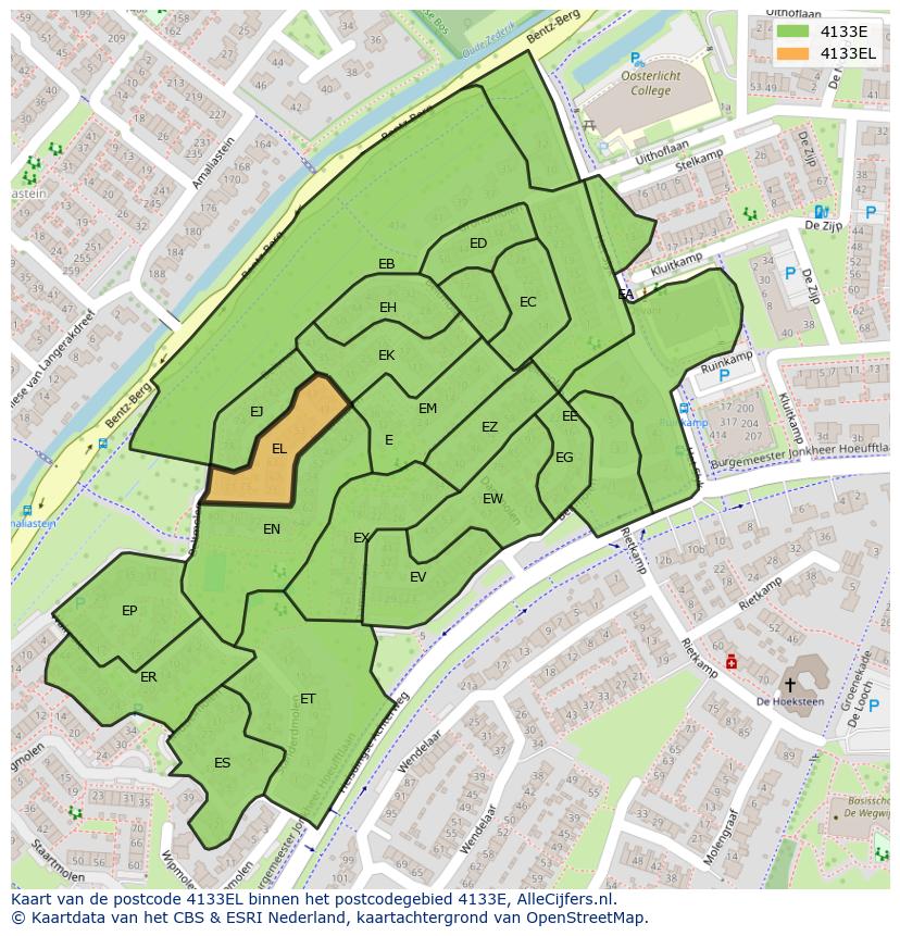 Afbeelding van het postcodegebied 4133 EL op de kaart.