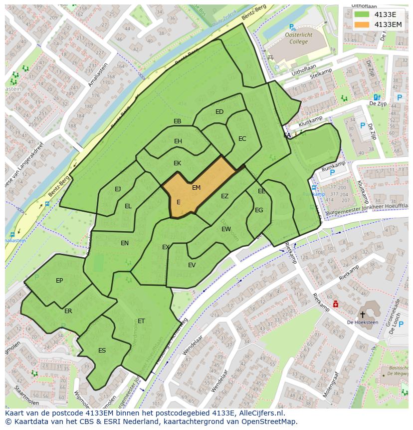 Afbeelding van het postcodegebied 4133 EM op de kaart.