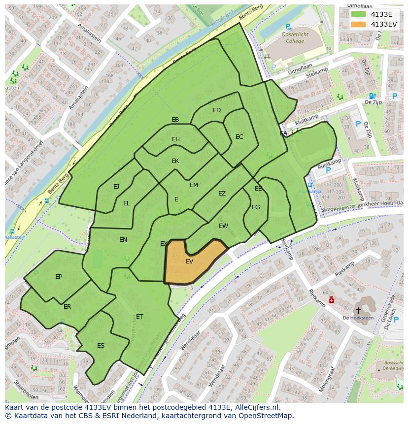 Afbeelding van het postcodegebied 4133 EV op de kaart.