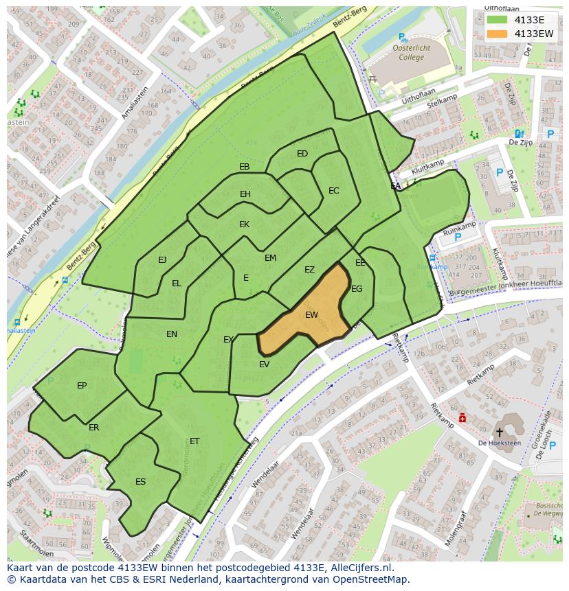 Afbeelding van het postcodegebied 4133 EW op de kaart.