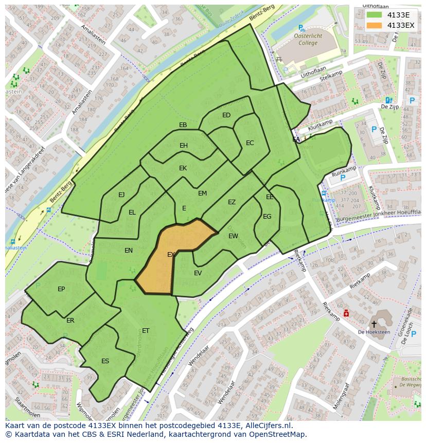 Afbeelding van het postcodegebied 4133 EX op de kaart.