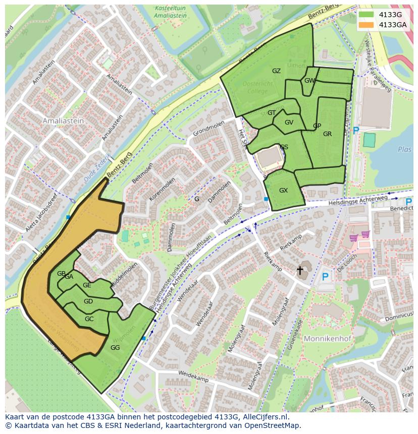 Afbeelding van het postcodegebied 4133 GA op de kaart.