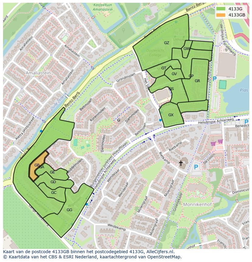 Afbeelding van het postcodegebied 4133 GB op de kaart.