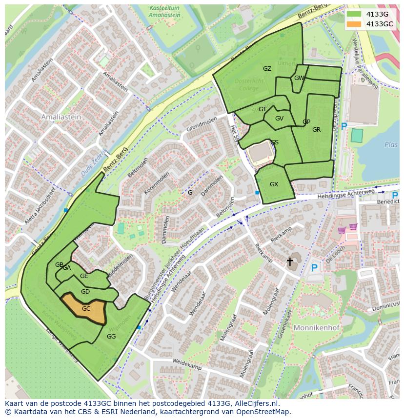 Afbeelding van het postcodegebied 4133 GC op de kaart.