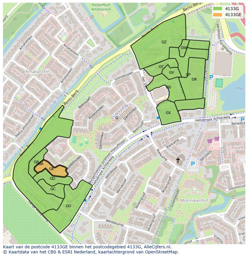 Afbeelding van het postcodegebied 4133 GE op de kaart.