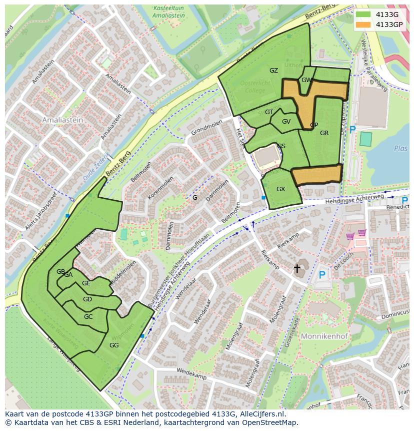 Afbeelding van het postcodegebied 4133 GP op de kaart.