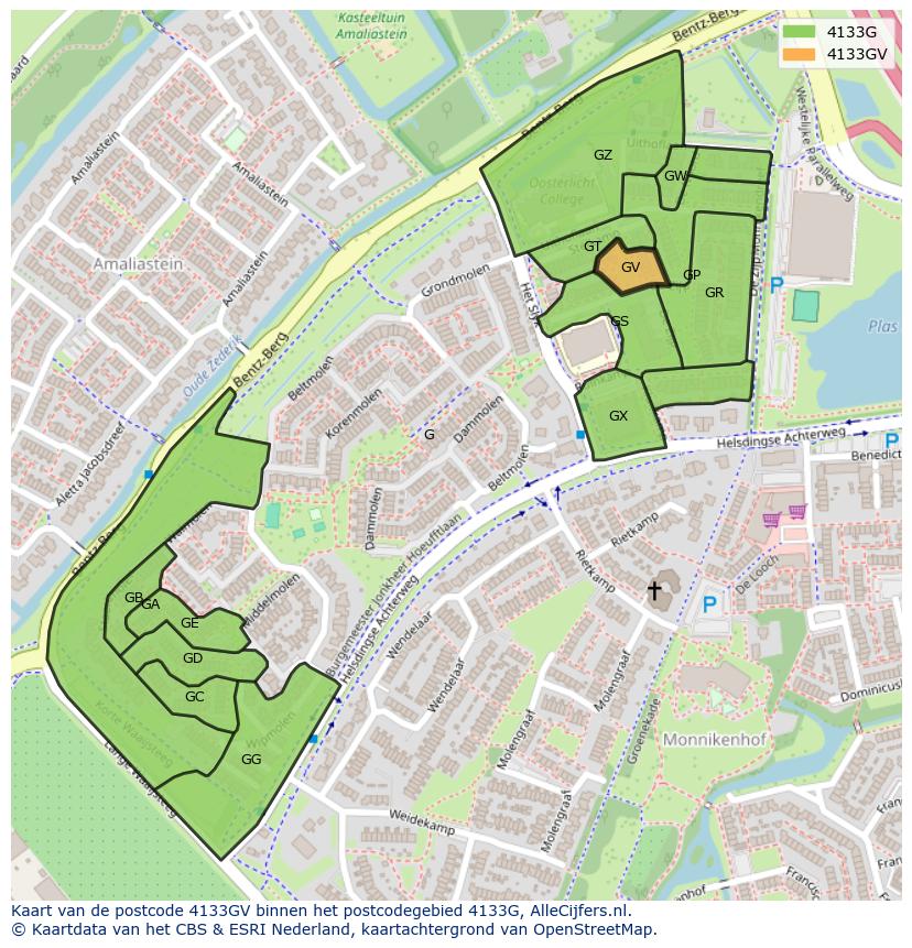 Afbeelding van het postcodegebied 4133 GV op de kaart.
