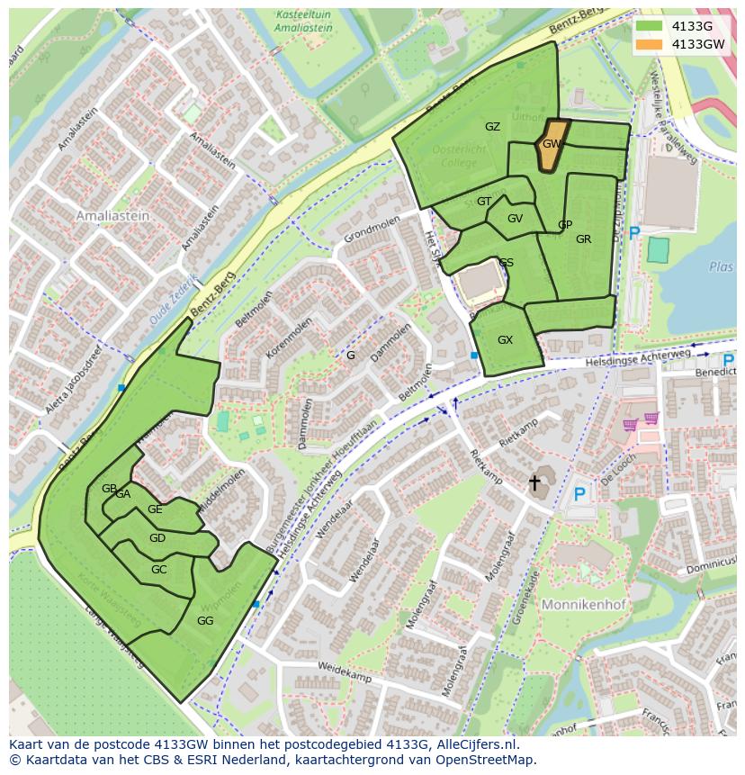Afbeelding van het postcodegebied 4133 GW op de kaart.