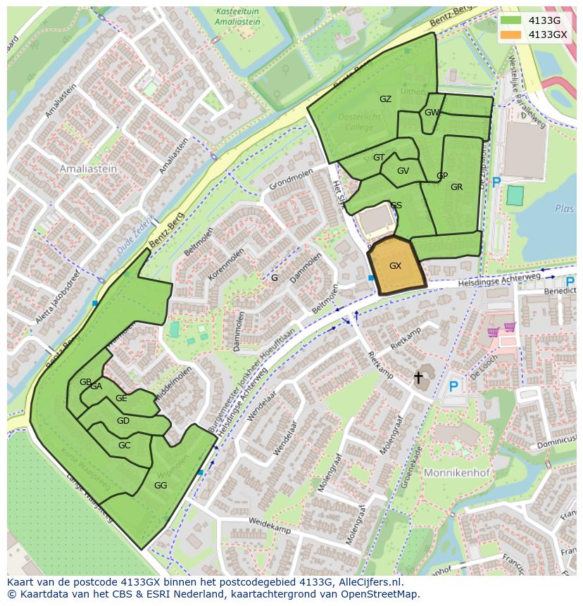 Afbeelding van het postcodegebied 4133 GX op de kaart.