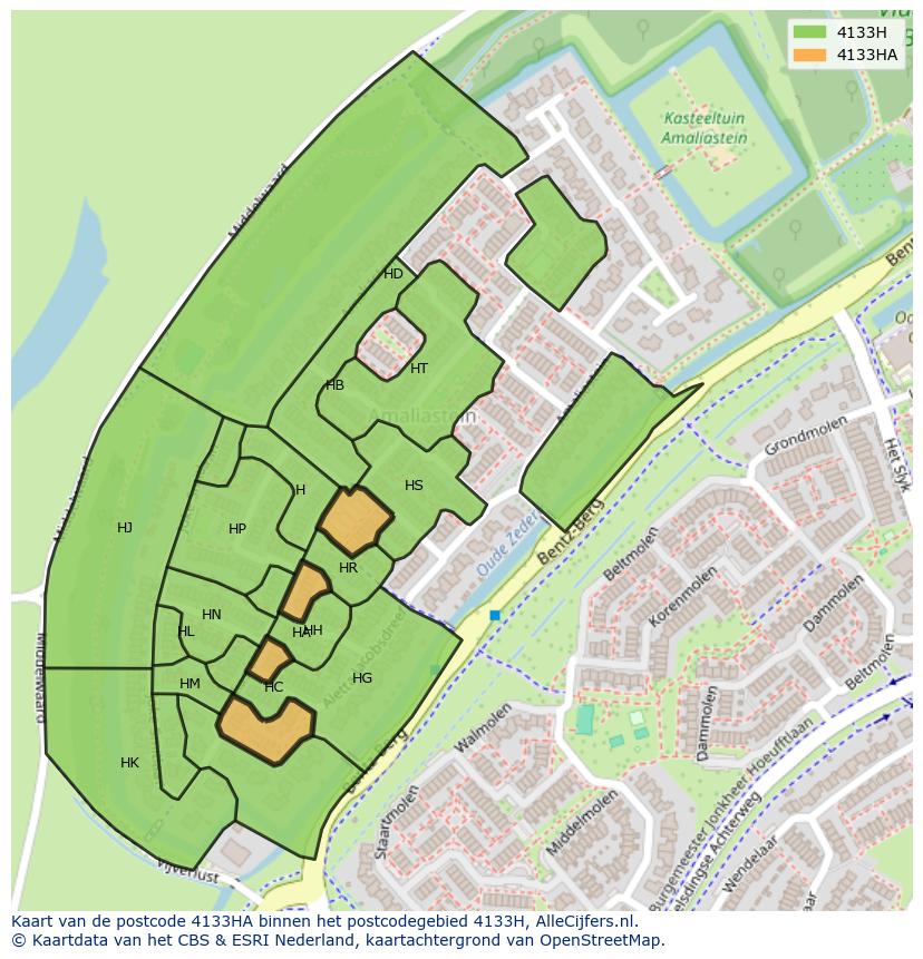 Afbeelding van het postcodegebied 4133 HA op de kaart.