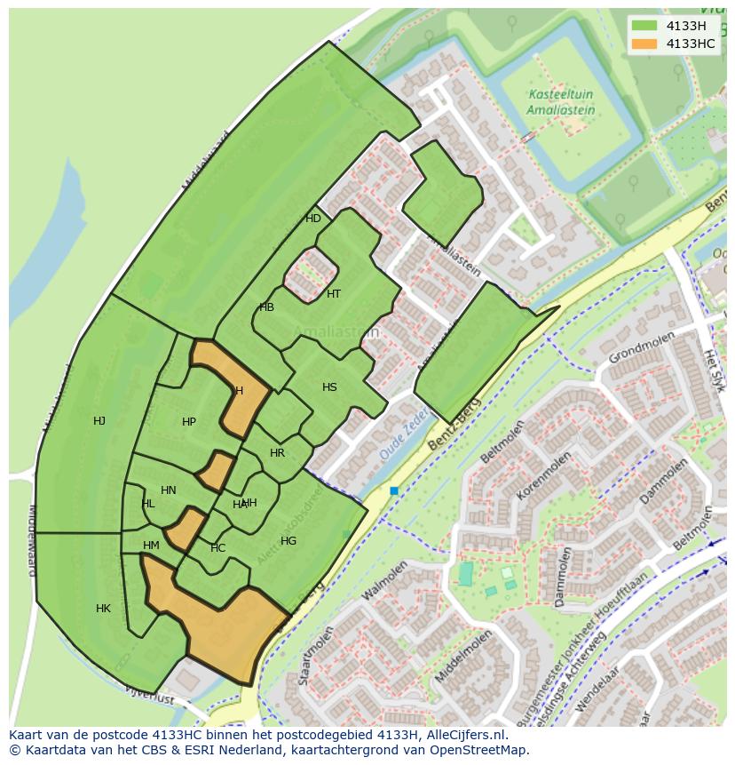 Afbeelding van het postcodegebied 4133 HC op de kaart.