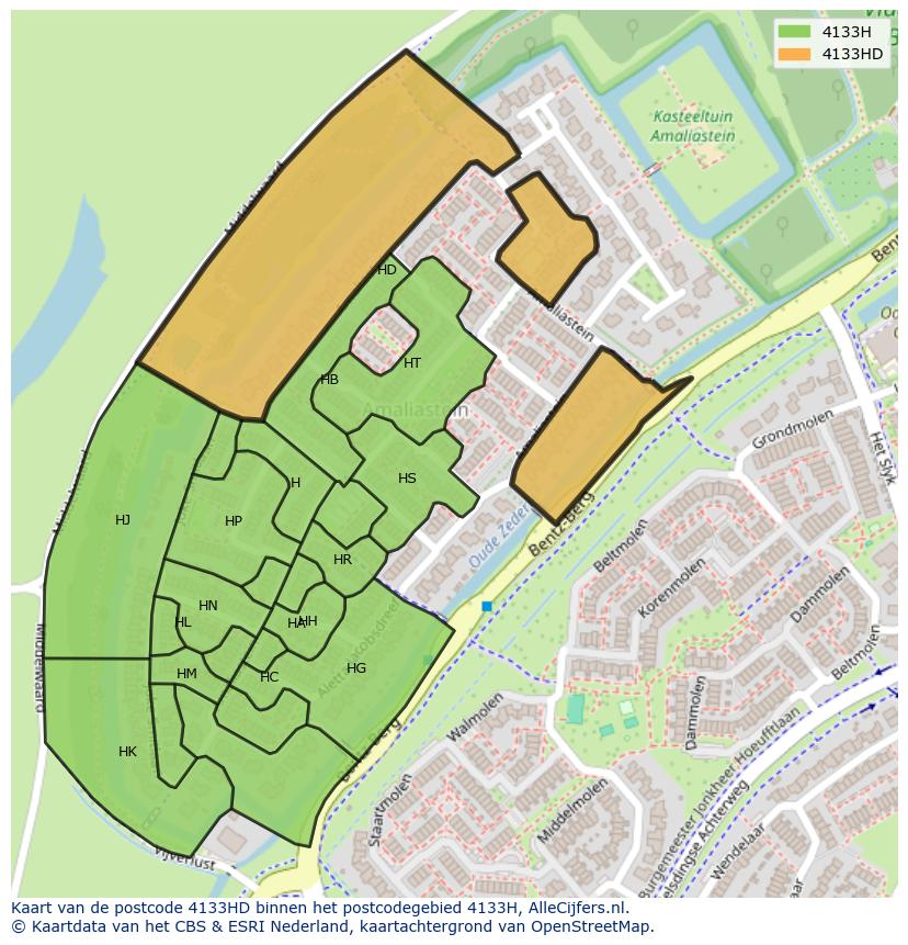 Afbeelding van het postcodegebied 4133 HD op de kaart.