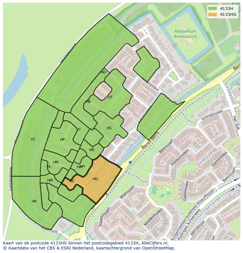 Afbeelding van het postcodegebied 4133 HG op de kaart.