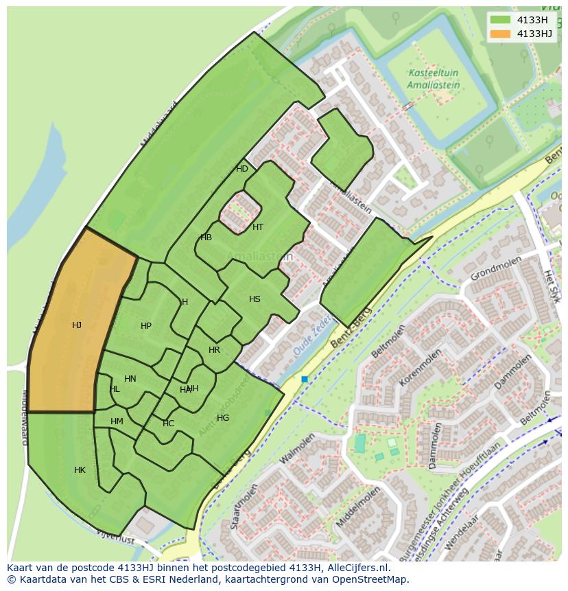 Afbeelding van het postcodegebied 4133 HJ op de kaart.