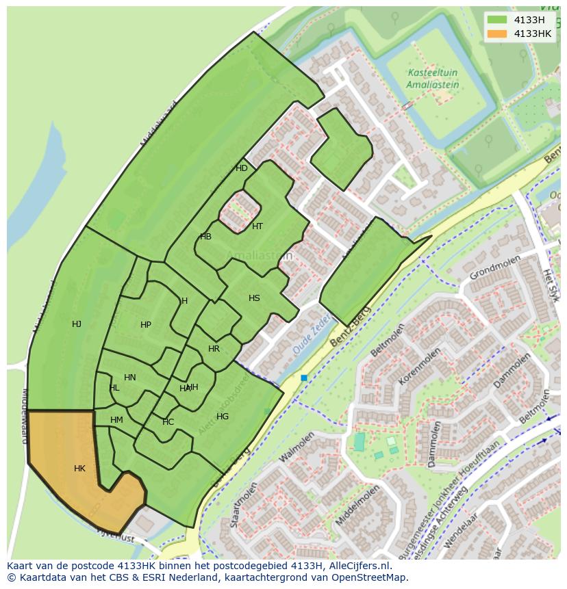 Afbeelding van het postcodegebied 4133 HK op de kaart.