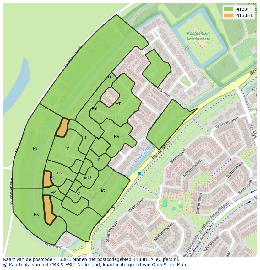 Afbeelding van het postcodegebied 4133 HL op de kaart.
