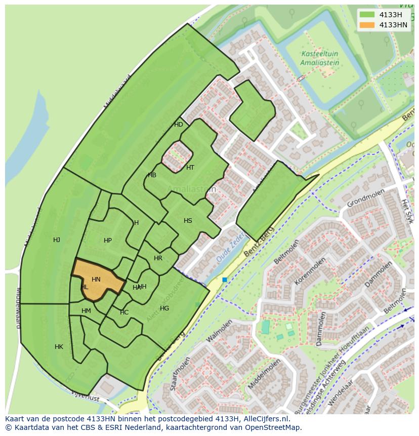 Afbeelding van het postcodegebied 4133 HN op de kaart.
