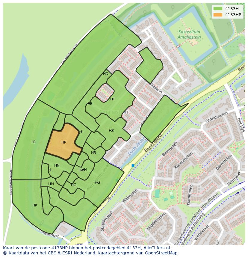 Afbeelding van het postcodegebied 4133 HP op de kaart.