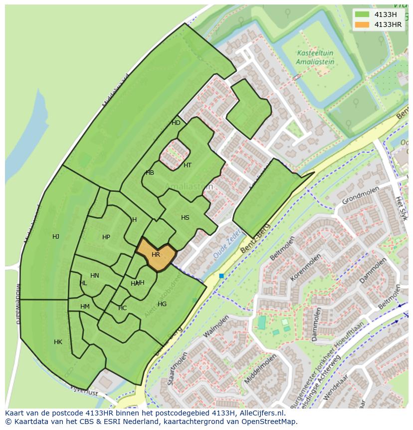Afbeelding van het postcodegebied 4133 HR op de kaart.