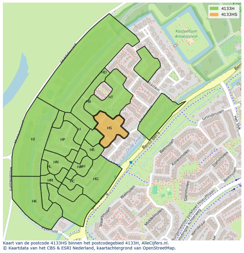 Afbeelding van het postcodegebied 4133 HS op de kaart.