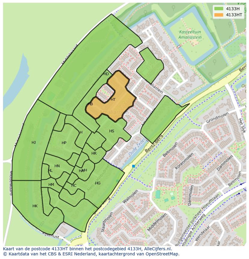 Afbeelding van het postcodegebied 4133 HT op de kaart.