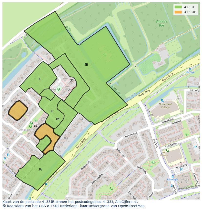 Afbeelding van het postcodegebied 4133 JB op de kaart.