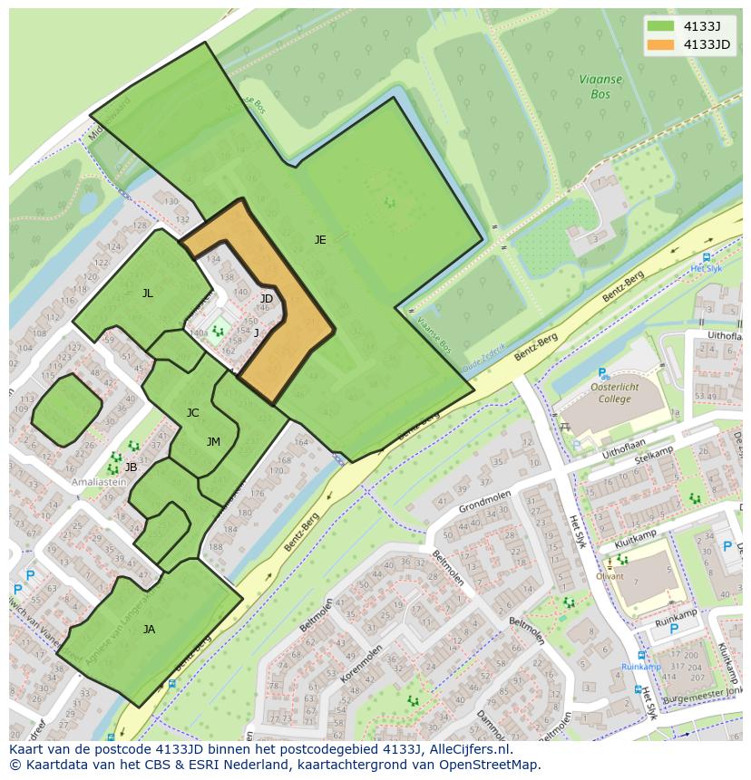 Afbeelding van het postcodegebied 4133 JD op de kaart.