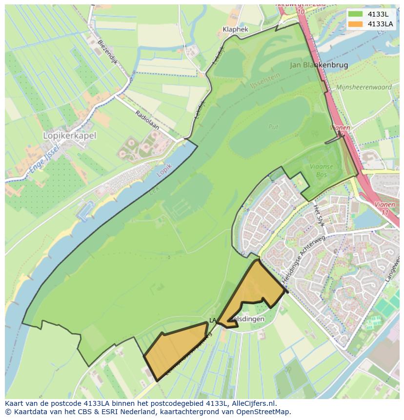 Afbeelding van het postcodegebied 4133 LA op de kaart.
