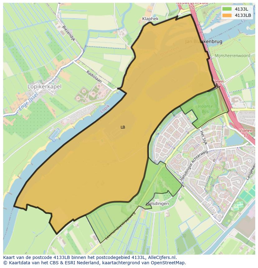 Afbeelding van het postcodegebied 4133 LB op de kaart.