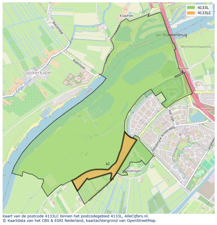 Afbeelding van het postcodegebied 4133 LC op de kaart.