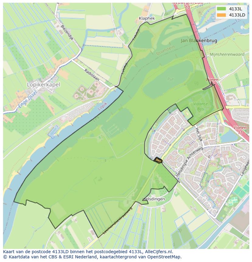 Afbeelding van het postcodegebied 4133 LD op de kaart.