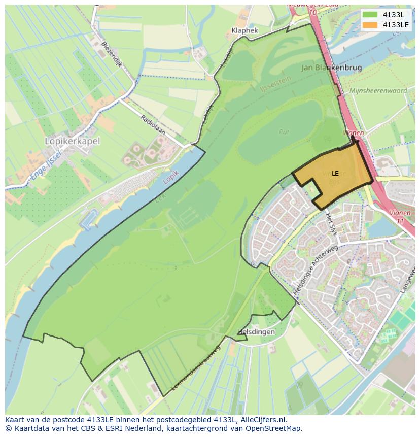 Afbeelding van het postcodegebied 4133 LE op de kaart.