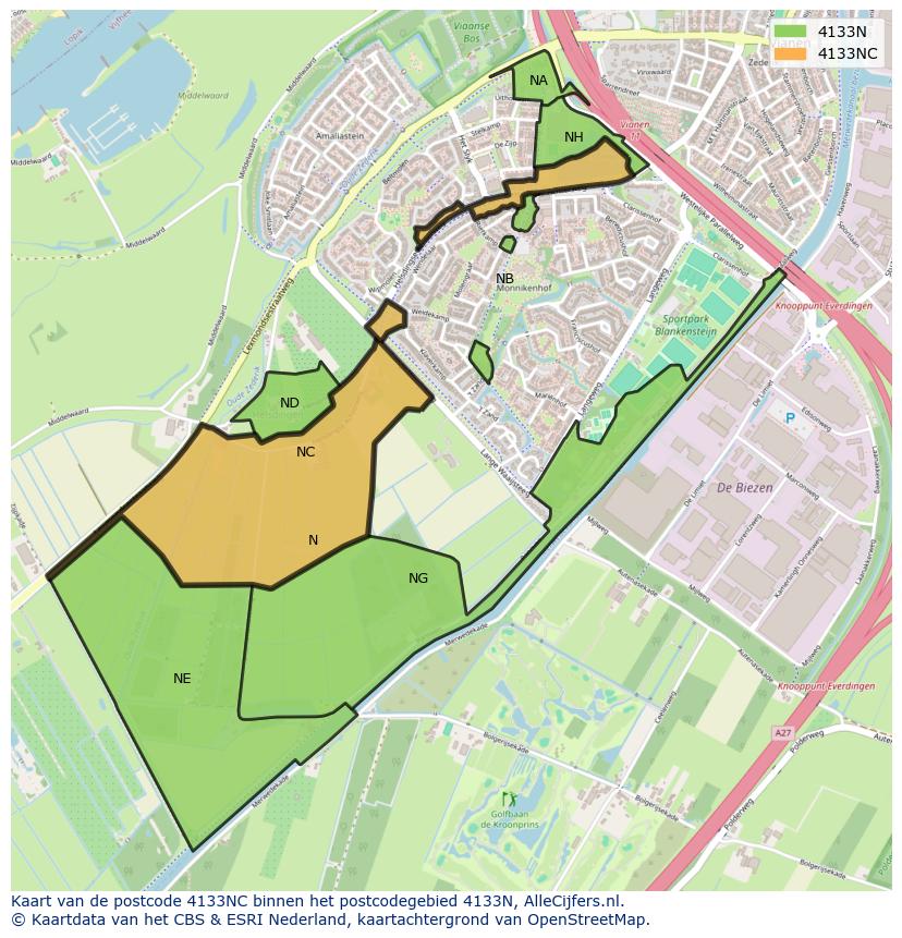 Afbeelding van het postcodegebied 4133 NC op de kaart.