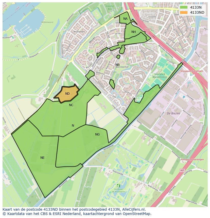 Afbeelding van het postcodegebied 4133 ND op de kaart.