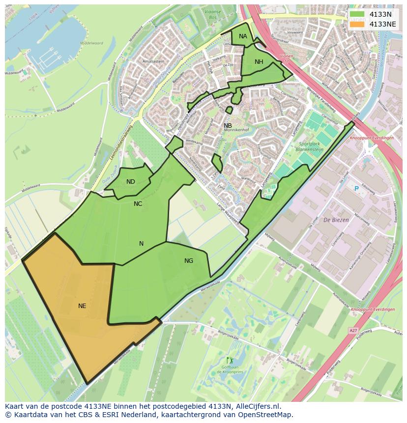 Afbeelding van het postcodegebied 4133 NE op de kaart.