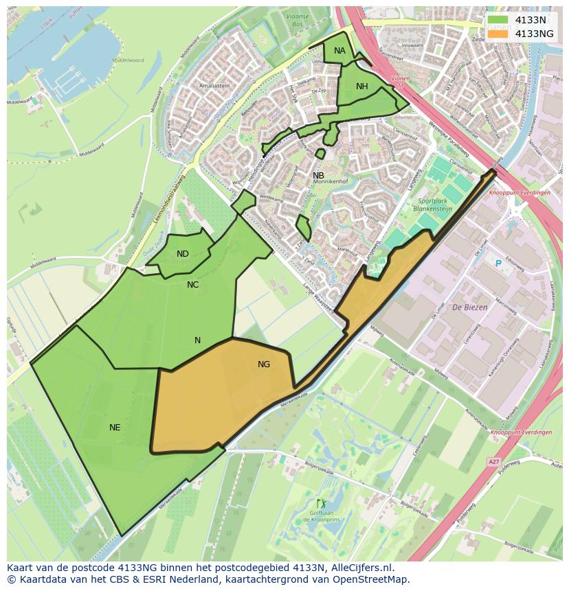 Afbeelding van het postcodegebied 4133 NG op de kaart.