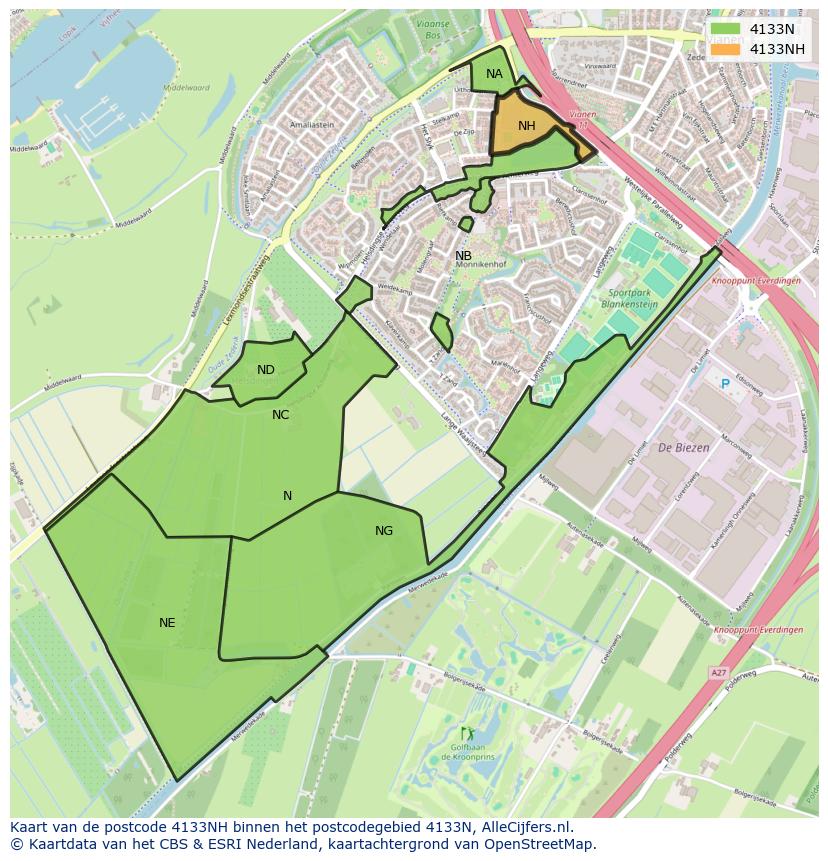 Afbeelding van het postcodegebied 4133 NH op de kaart.