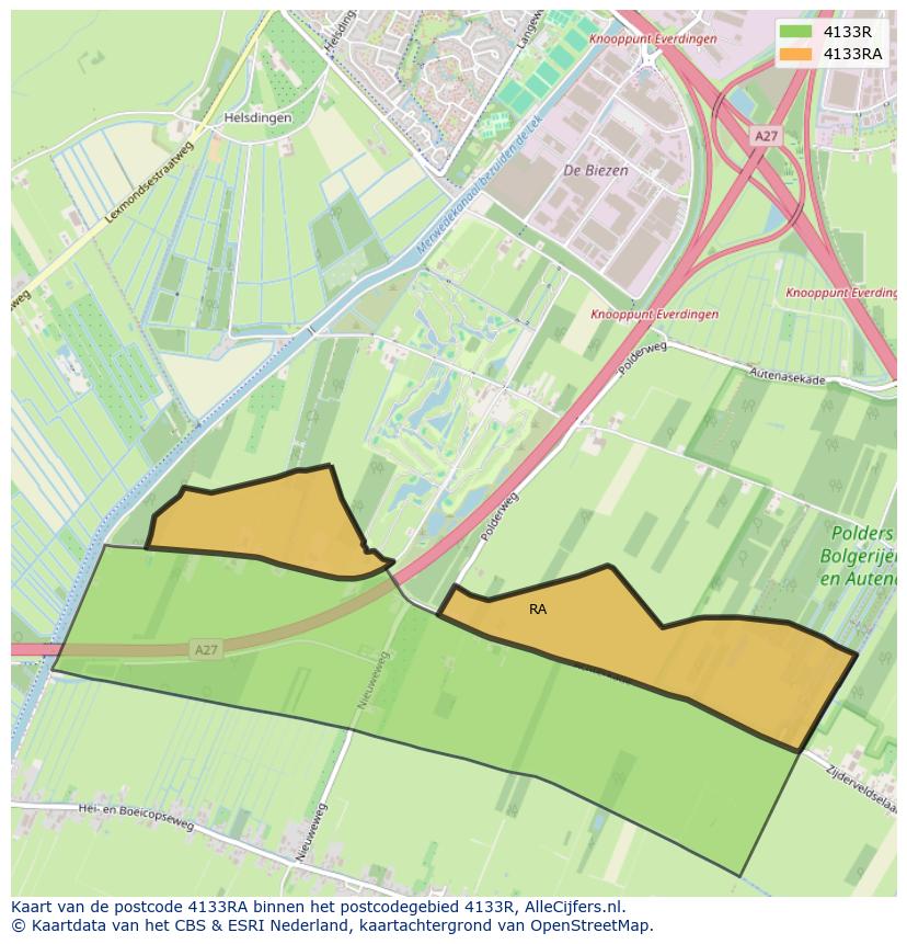 Afbeelding van het postcodegebied 4133 RA op de kaart.