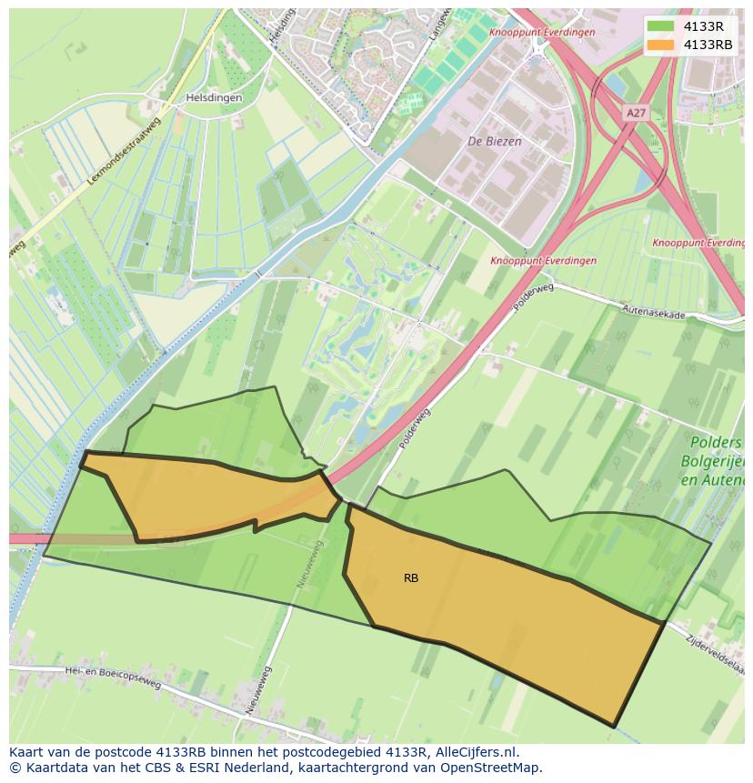 Afbeelding van het postcodegebied 4133 RB op de kaart.