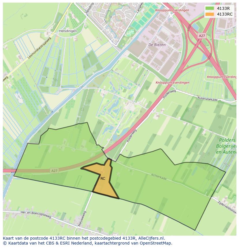 Afbeelding van het postcodegebied 4133 RC op de kaart.