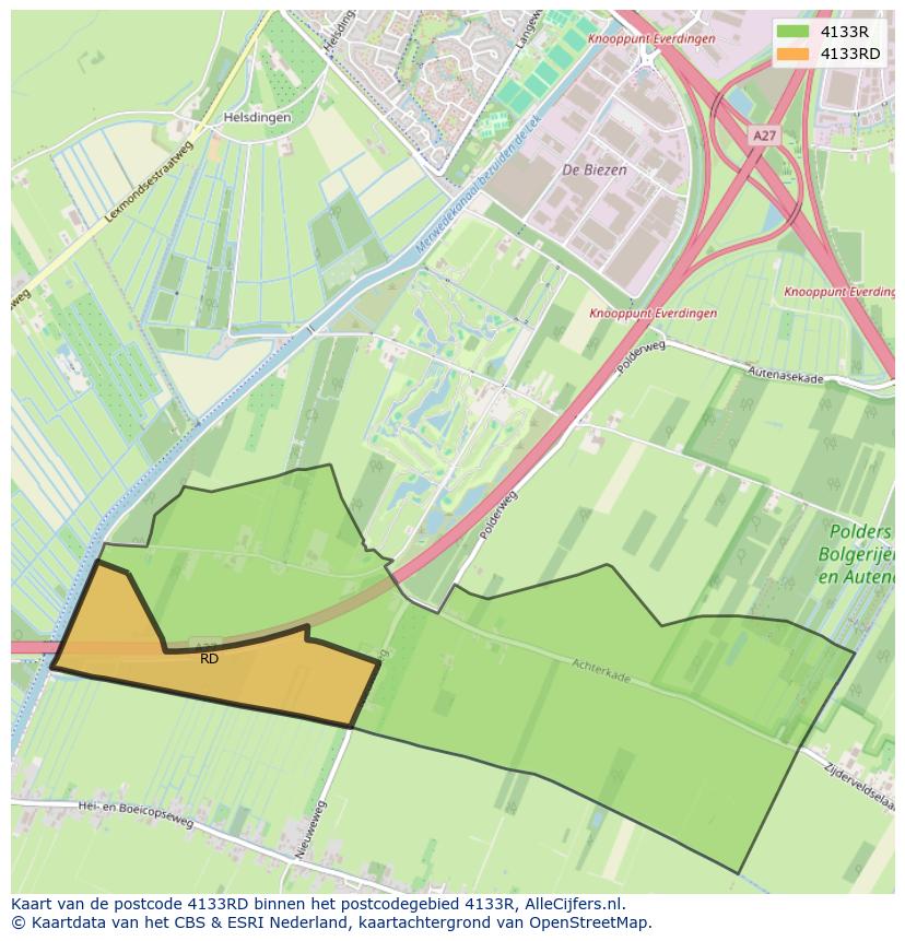 Afbeelding van het postcodegebied 4133 RD op de kaart.
